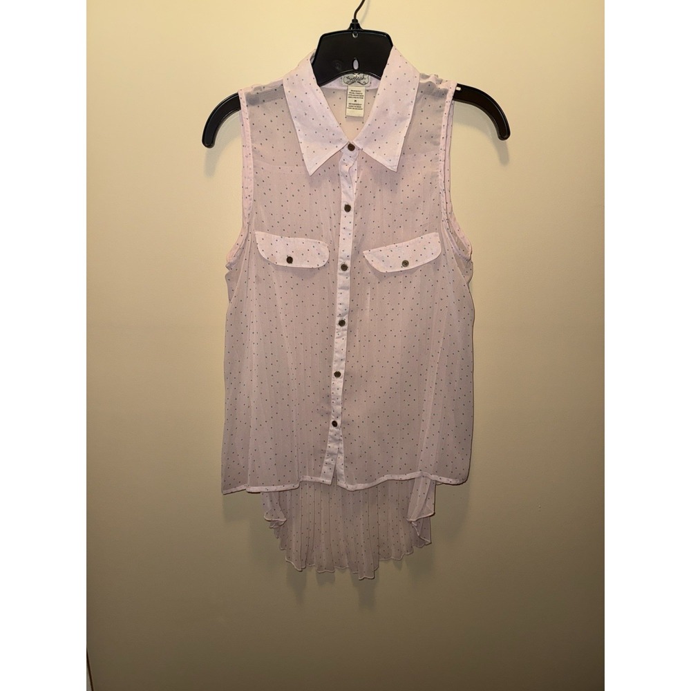 Pink Polka Dot Sleeveless Romantic Pleated Blouse By Eyelash Couture Size M